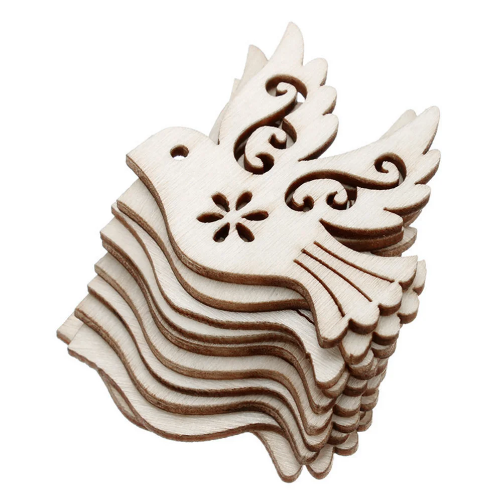 

10 Pcs Wooden Pieces Ornaments The Home Hanging Decorations Accessories DIY Crafts Bamboo Bird Cutout Slice Pendants