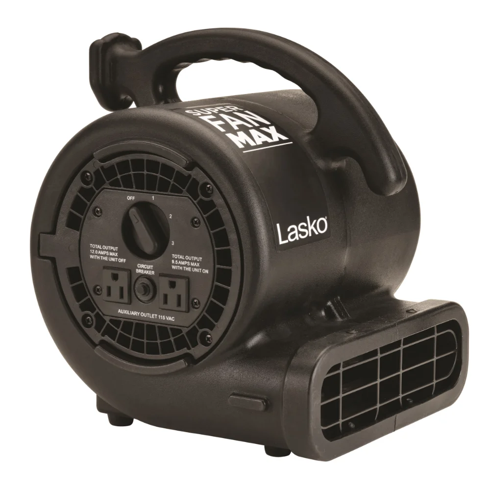 

Lasko 3-Speed Super Fan Max Air Mover Floor Fan with Outlets, SF-20-BK, Black