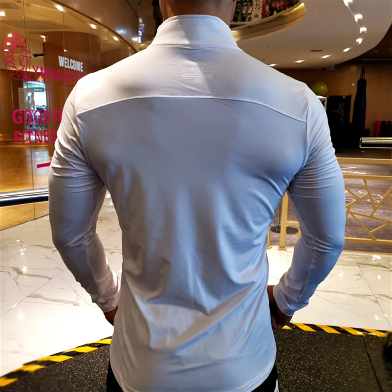 Men's Fitness Sports T-shirt Running Long Sleeve Tops Zip Up Man Compression Bodybuilding Gym Sweatshirts Quick Dry Cycling Tees