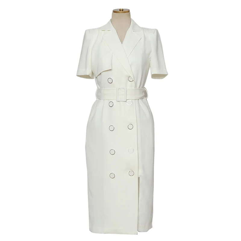 Women Elegant Office Dress Formal Temperament Vintage Casual Simple Solid Short Sleeve Belt Midi Pencil Dresses