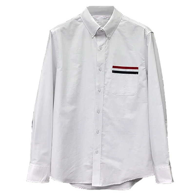 TB THOM Shirt Spring Autunm Fashion Brand Men's Shirt RWB Stripe On Pocket Casual Cotton Oxford Slim Custom Wholesale TB Shirt