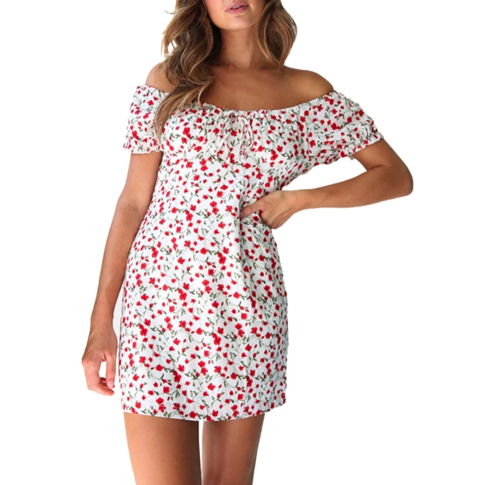 

Платье женское летнее с принтом в горошек, на одно плечо