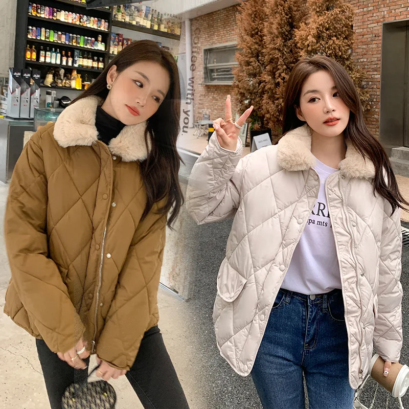 Winter coat female brief paragraph lambs wool colours 2022 winter new girlfriends leisure cotton-padded clothes coat lapels