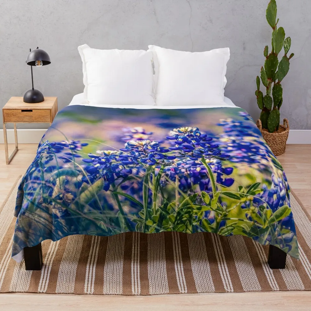 

Bluebonnet Flannel Throw Blanket Beautiful Purple Flowers for Couch Bed Sofa King Queen Full Size Super Soft Warm Lightweight