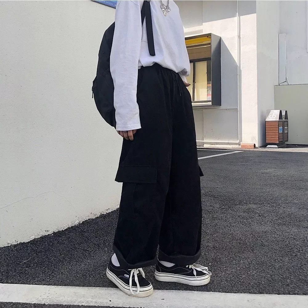 

2023New Cargo Pants Corduroy Wide Leg Pocket Jogger Trousers Autumn Winter Casual Loose Streetwear Harajuku Harem Pant Females