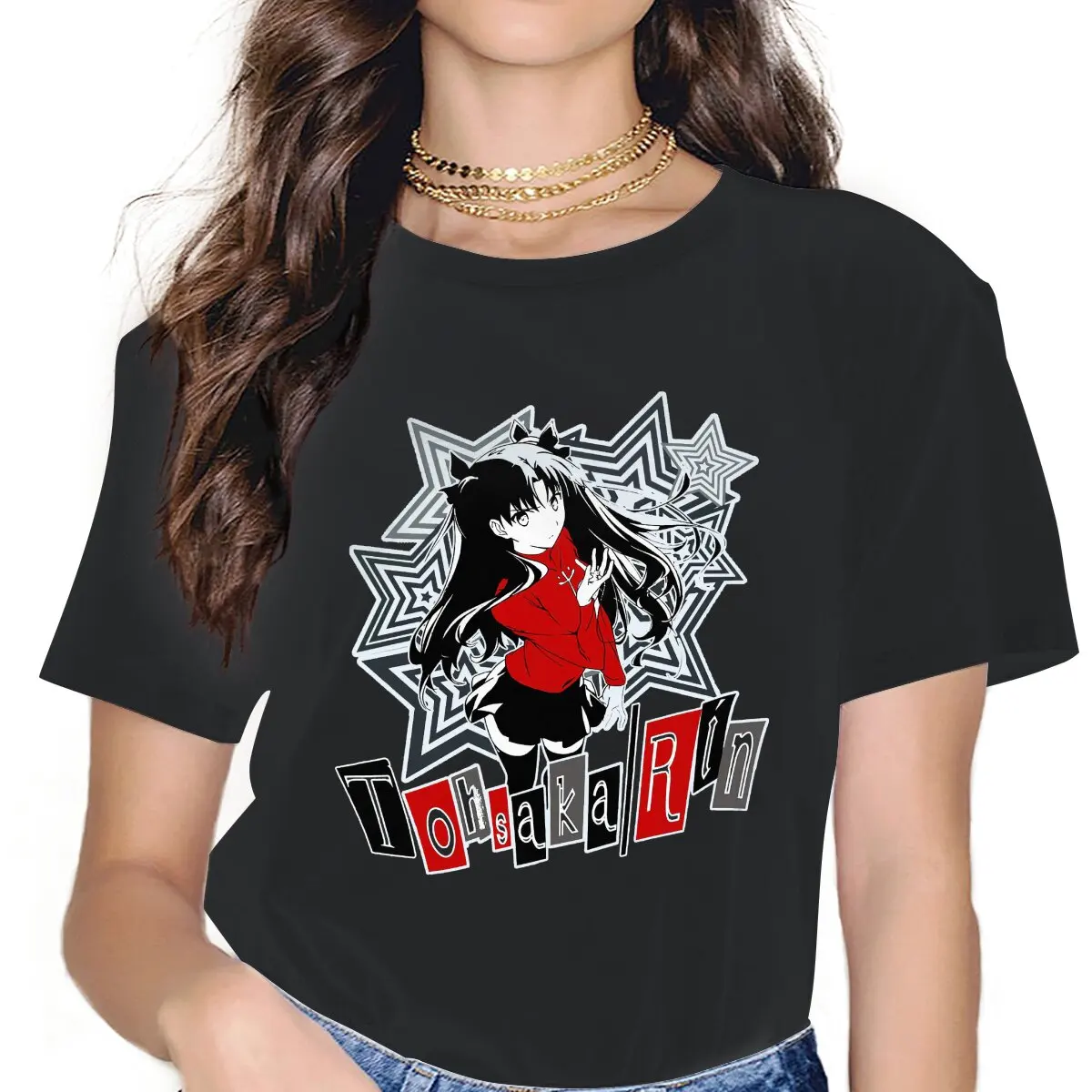 

Tohsaka Рин маг женские футболки Fate Grand заказ Аниме новые футболки с коротким рукавом Круглый воротник футболка Новое поступление Топы