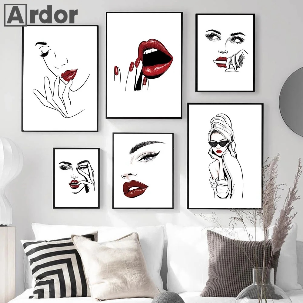 

Moderm Sexy Beauty Woman Poster Quotes Wall Art Eyelash Red Lips Nordic Fashion MakeUp Art Print Picture Bedroom Home Decoration