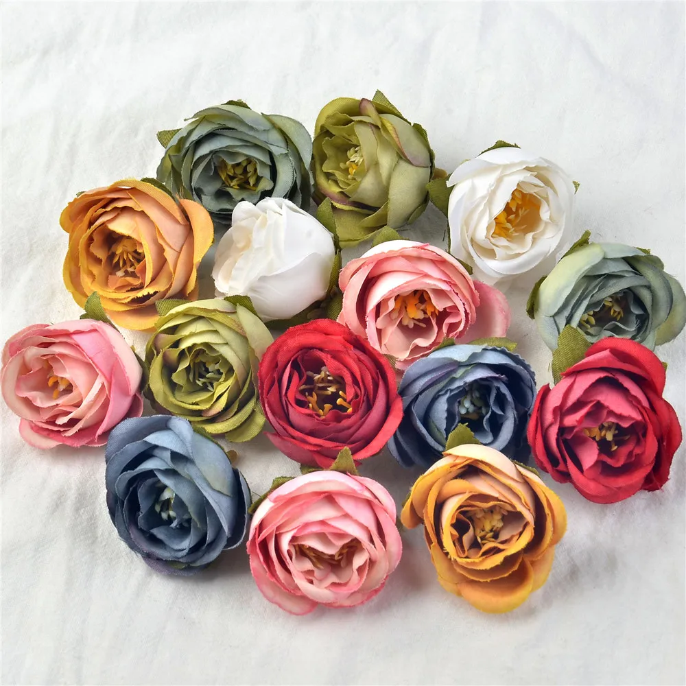 

100pcs 3cm Mini Rose Bud Silk Artificial Flower Heads Home Party Wedding Decoration DIY Scrapbooking Wreath Craft Fake Flower