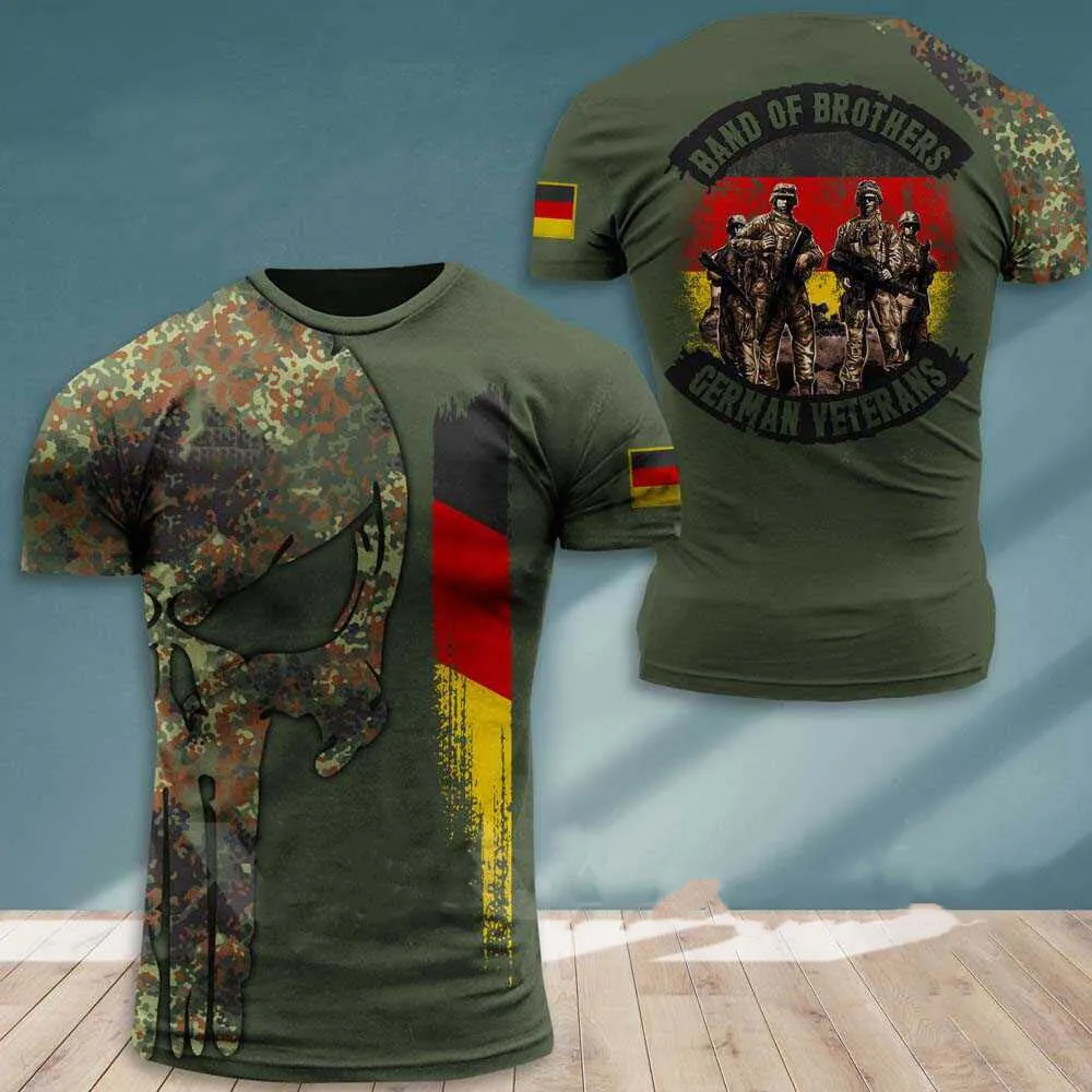

New Hot Summer High Quality Camouflage ARMY-VETERAN Men 3D HD Print T-shirt German Soldier Field Veteran Commando Plus Size Top