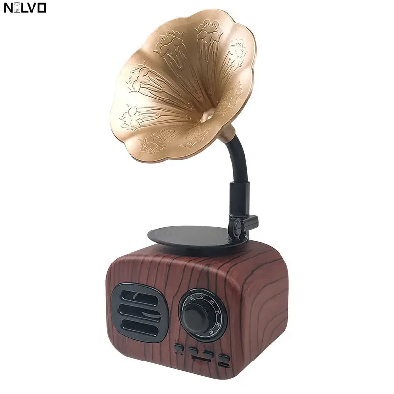 

Retro Phonograph Bluetooth Speaker Wood Grain Rechargeable Wireless Music Box Tf Card High Fidelity Outdoor Speaker Mp3 Player