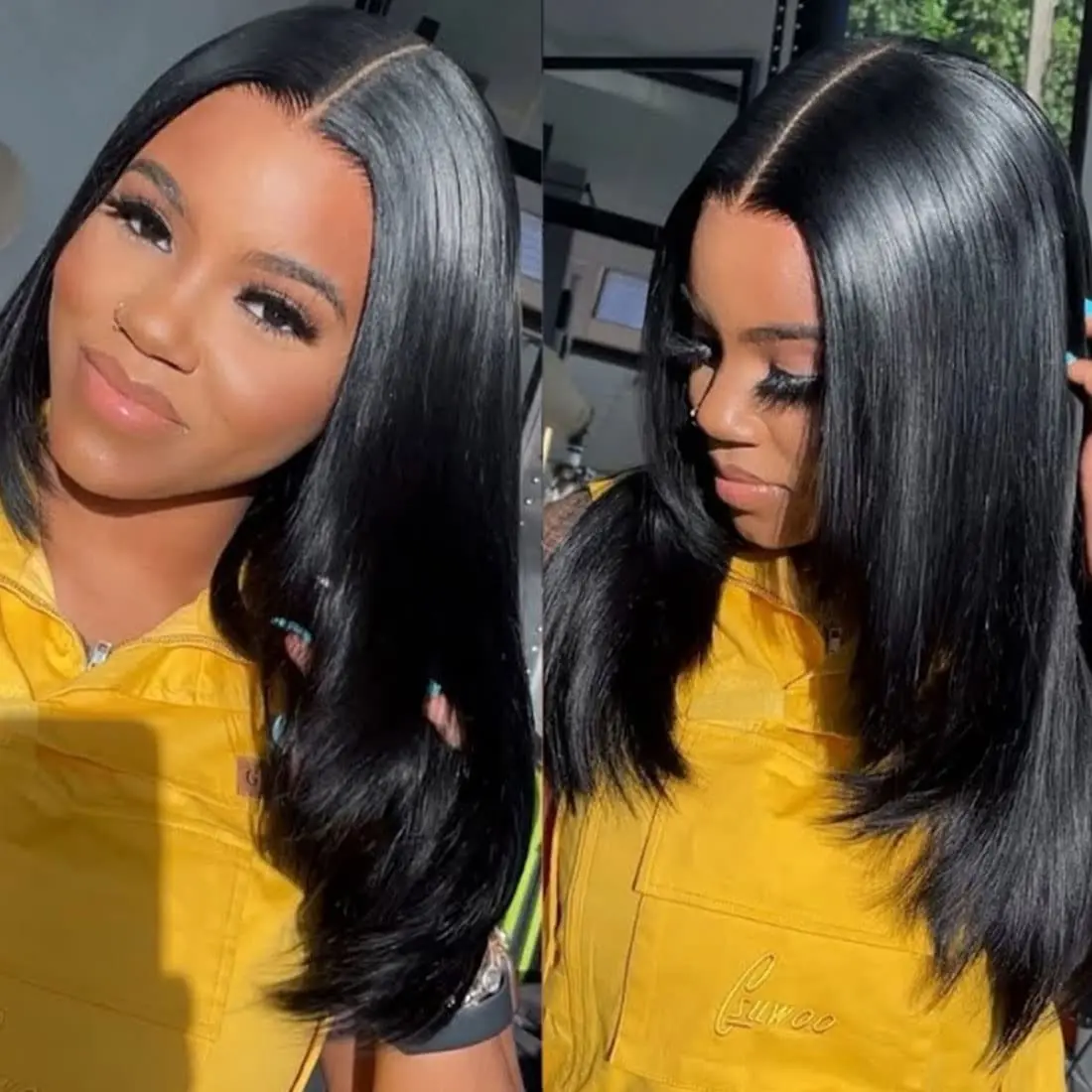 Layered Cut Straight Lace Front Wig Cute Brazilian Human Hair for Women Lace Frontal Wigs 180% Density PrePlucked with Baby Hair