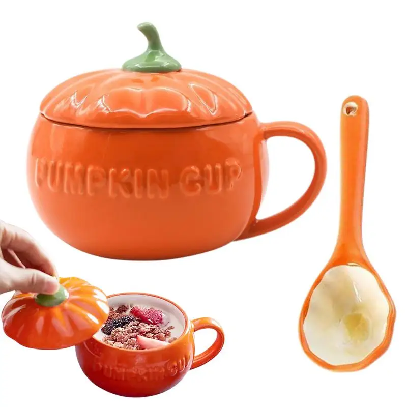 

Halloween Pumpkin Cup Multi-use Drinking Mug With Lid Decorative Pumpkin Cup For Coffee Tea Overnight Oats