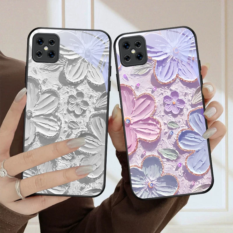Фото Чехол для телефона из черного стекла Cream Garden Flower Realm для Oppo Reno 13/Reno 12/Reno 11 5G/Reno 10/Reno 5 4 Lite/Reno 6 Pro+ 12F 13F 11F №4
