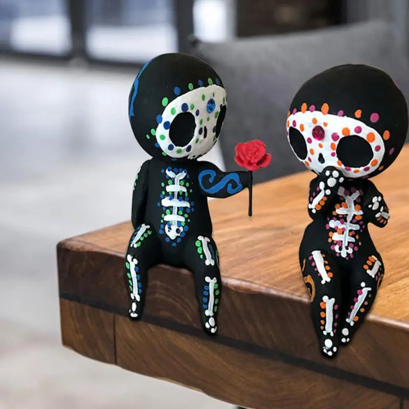 

Sugar Skull Couple Statue Cute Resin Crafts Desktop Ornament Resin Figurine Skeleton Miniatures Sculpture Home Decoration Crafts