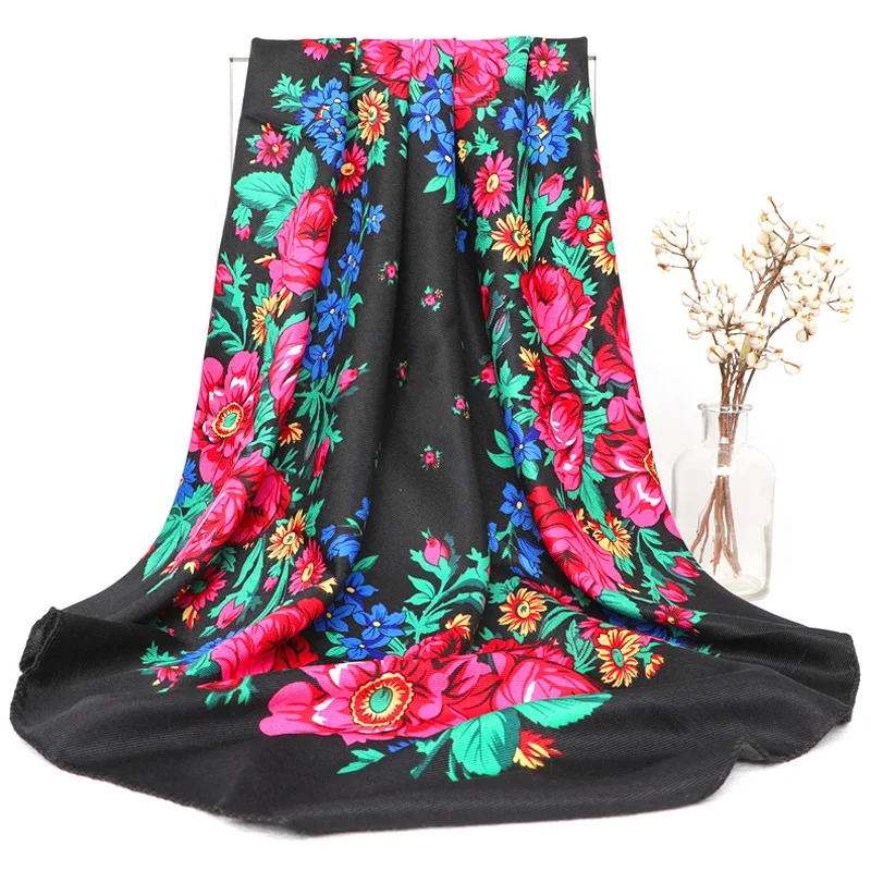 Русский квадратный шарф с цветочным принтом бандана Женская Этническая шаль