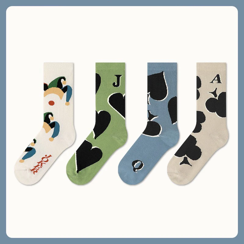 6 Pairs of socks for men and women in the Solitaire series tube socks Hip hop lifestyle socks personality socks casual socks