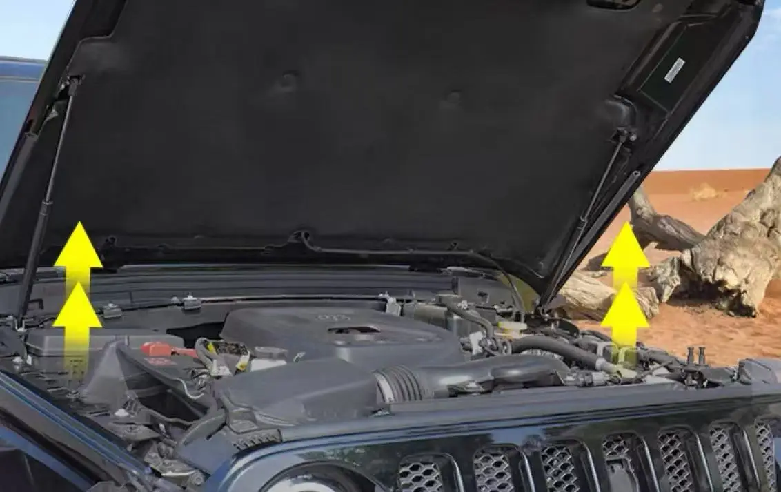 Фото Газовые упоры для Jeep Wrangler (JL) 2017-2026: передние амортизаторы и стойки поддержки капота №4