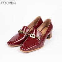 fxycmmcq genuine leather cow patent leather shallow mouth buckle spring single womens shoes 31 46 size 22 5