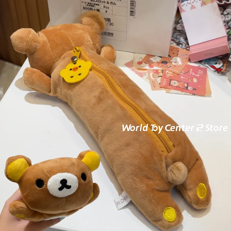 Фото Милый плюшевый пенал Rilakkuma/Korilakkuma в виде белого и коричневого медведей и пчелы, мультяшный пенал-медведь, сумка для хранения ручек, школьные подарки №1