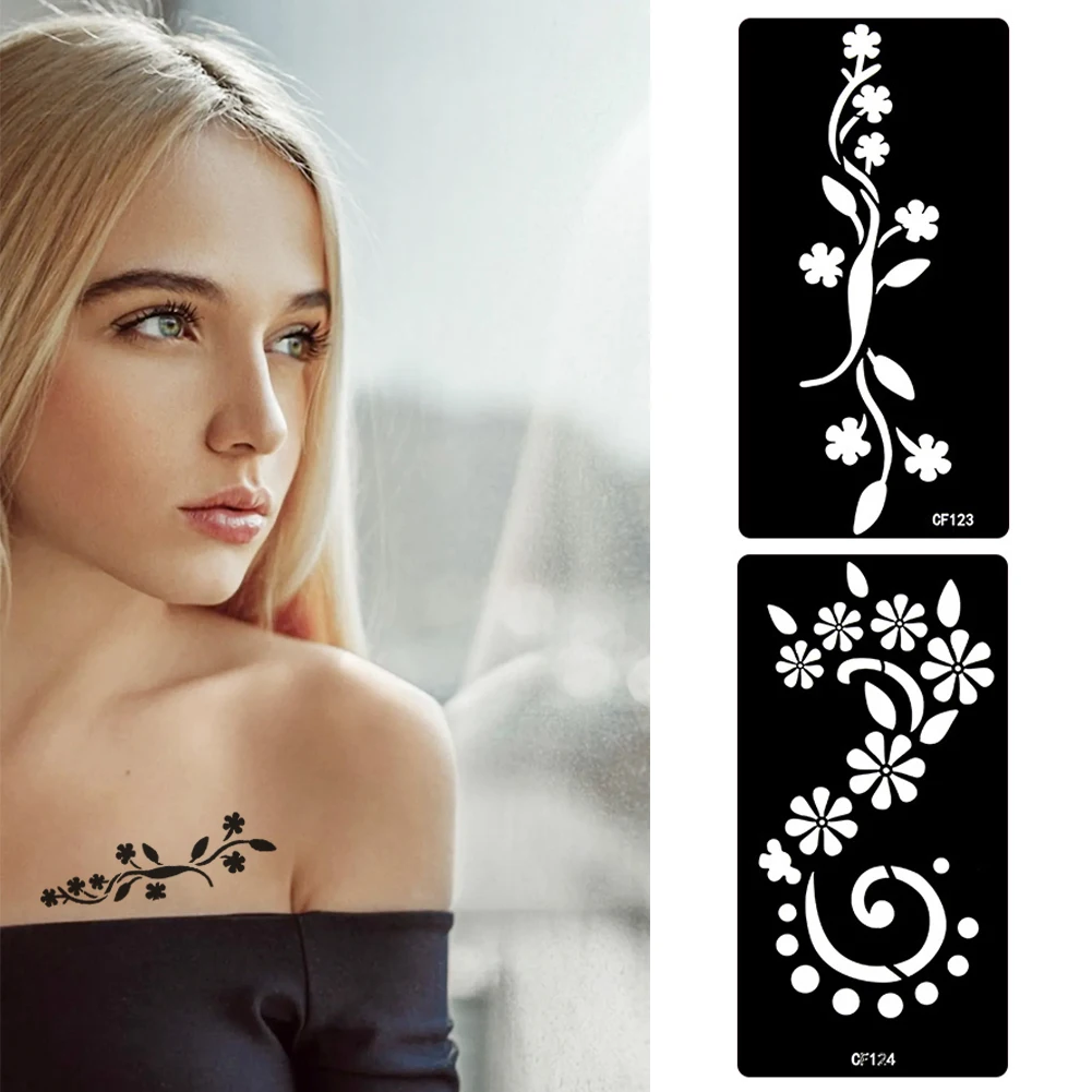 

1Sheet DIY Flower Painting Openwork Template Tattoo Stickers Templates Women Flower Tattoo Stencils Vine Flower Series Tattoo