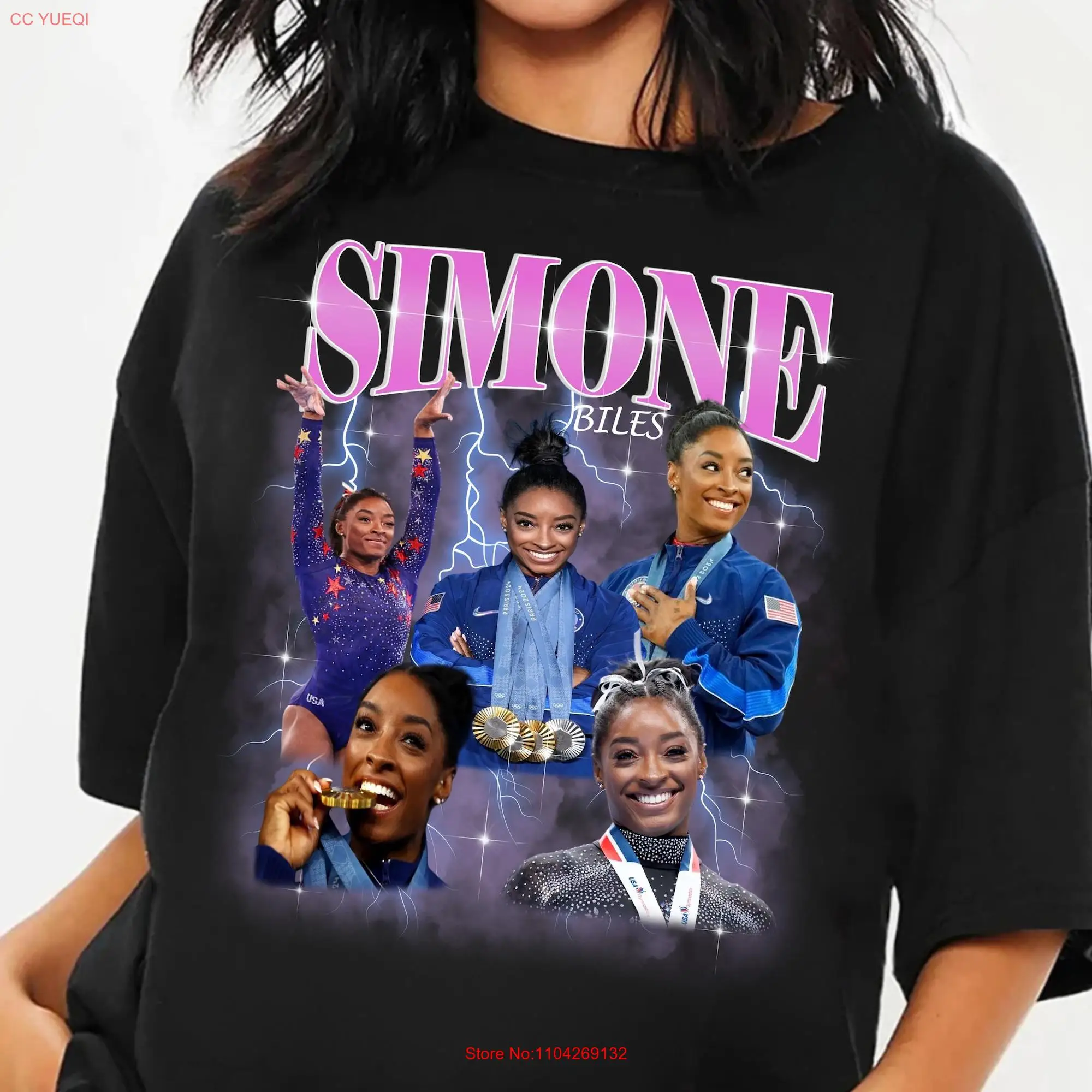 Футболка SIMONE BILES Billes Gymnast Paris Style Fans Team USA Gold Over America Tour Group с длинными или короткими