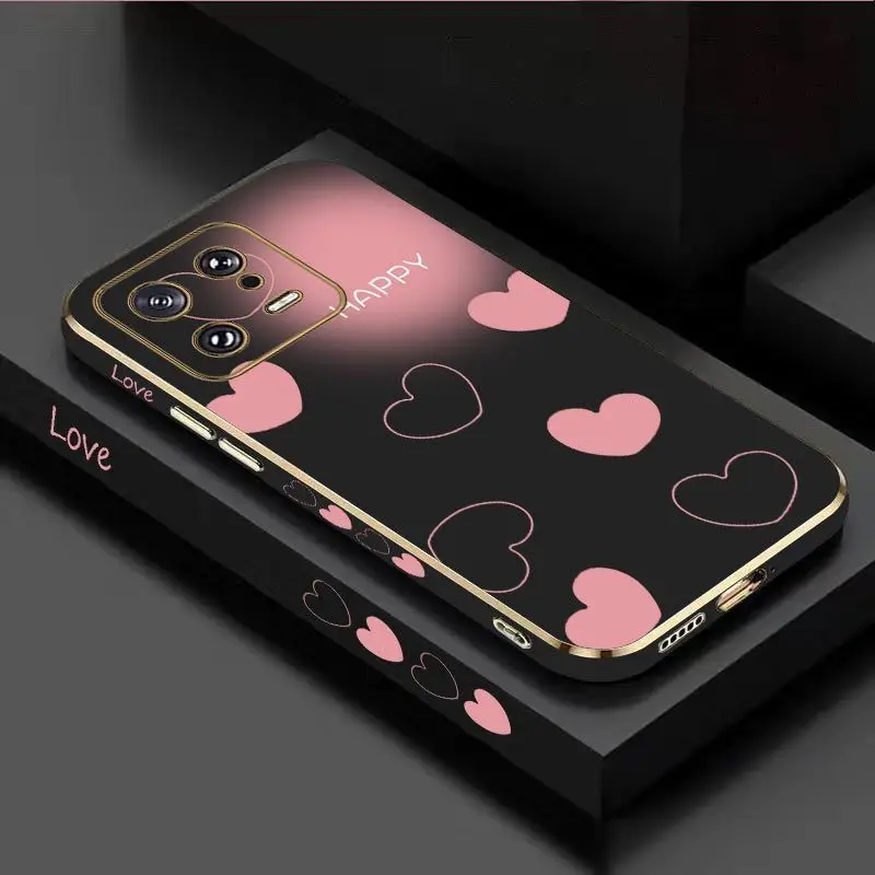 Pink Heart Luxury Plating Phone Case For Xiaomi Mi 13 12S Ultra 13 Pro 11T Ultra 12 12T 11 11 Lite 10 10T Cover