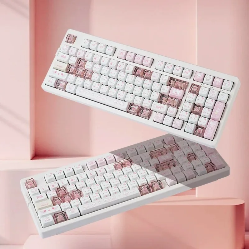 Фото Беспроводная механическая клавиатура ZORNHER ZH980, три режима подключения, RGB, с возможностью горячей замены переключателей, милый дизайн с котиком, розовая, для девочек, для киберспорта/офиса, подарок №3