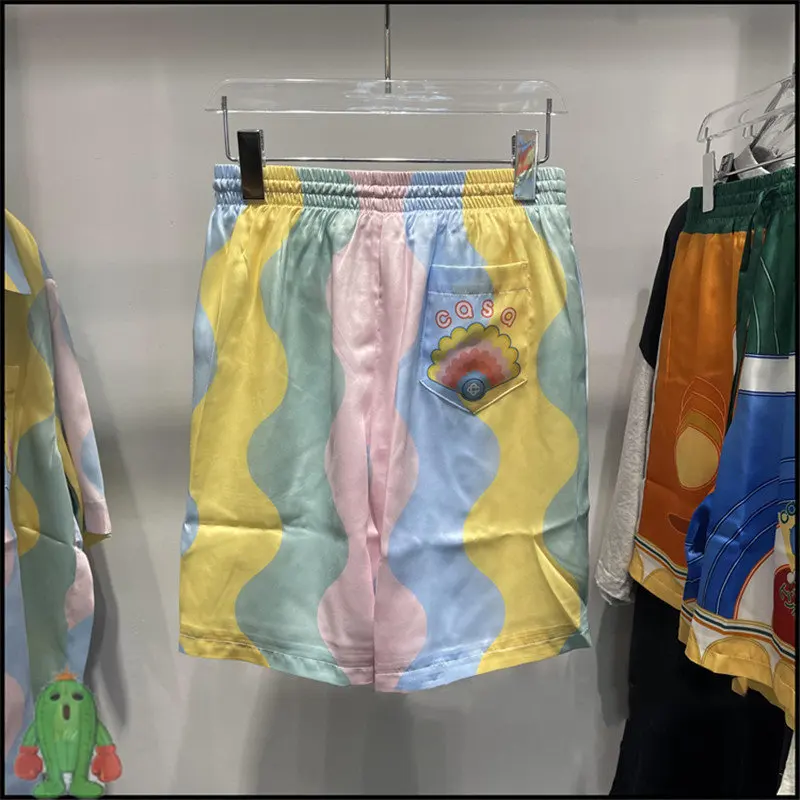 

Men Women CASABLANCA Shorts High Quality Rainbow Striped Drawstring Casual Short Pants