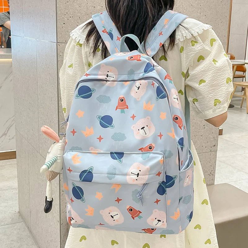 

Est Cartoon Print Kawaii Girls Teenager School Backpack Book Student Female Shoulders Waterproof Nylon Casual Bolsa Mochila Bags