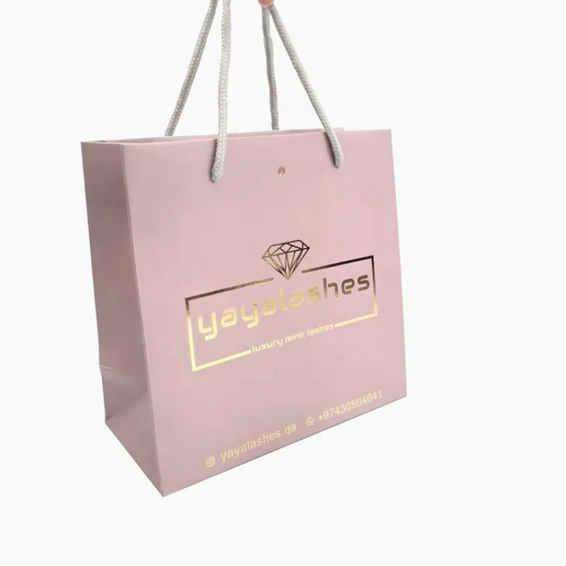 

Оригинальный дизайн, высокое качество, индивидуальный логотип, розовый Подарочный упаковочный пакет из художественной бумаги с золотой фольгой