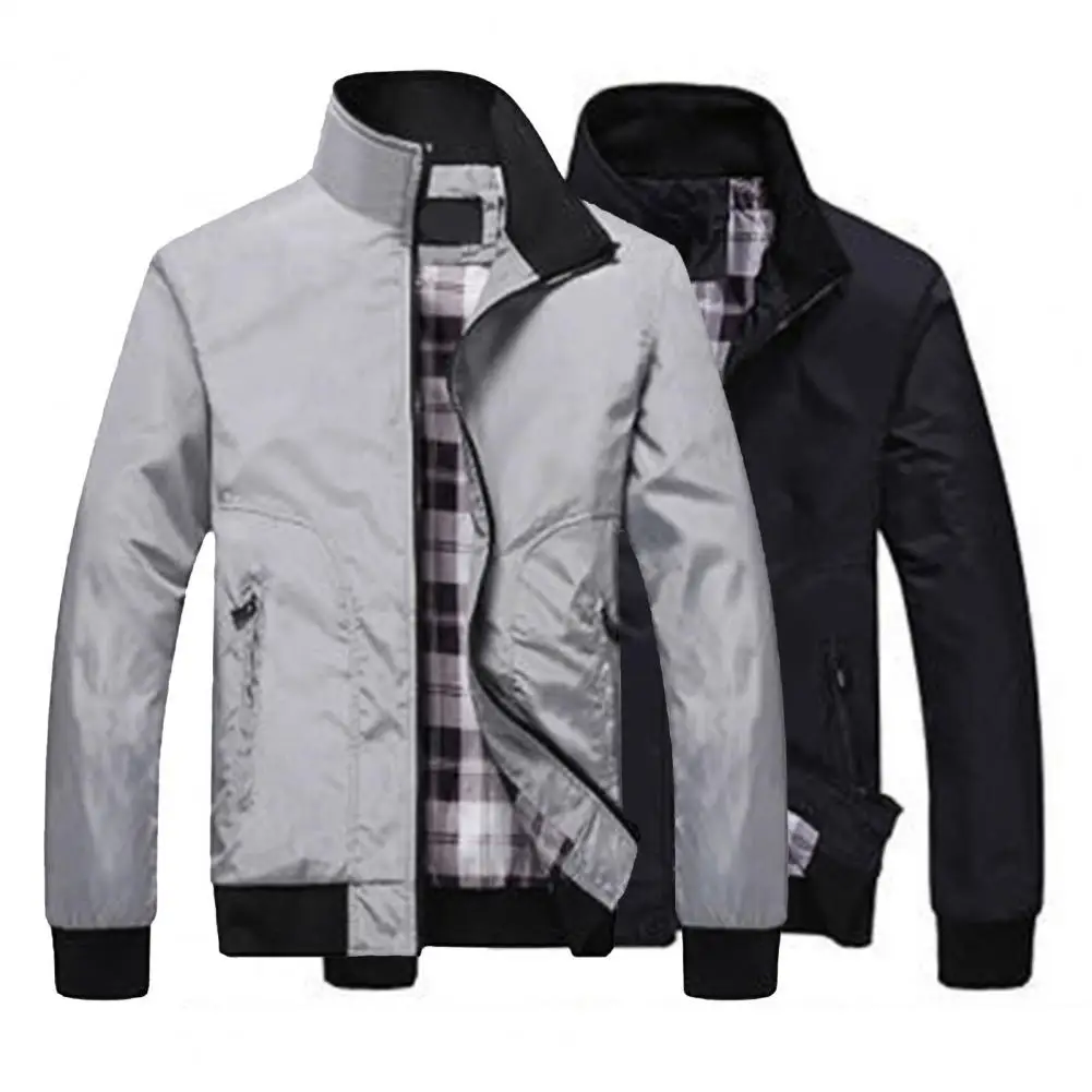 

Fashionable Men Jacket Grid Inseam Great Stitching Men Jacket Long Sleeve Pockets Jacket for Home