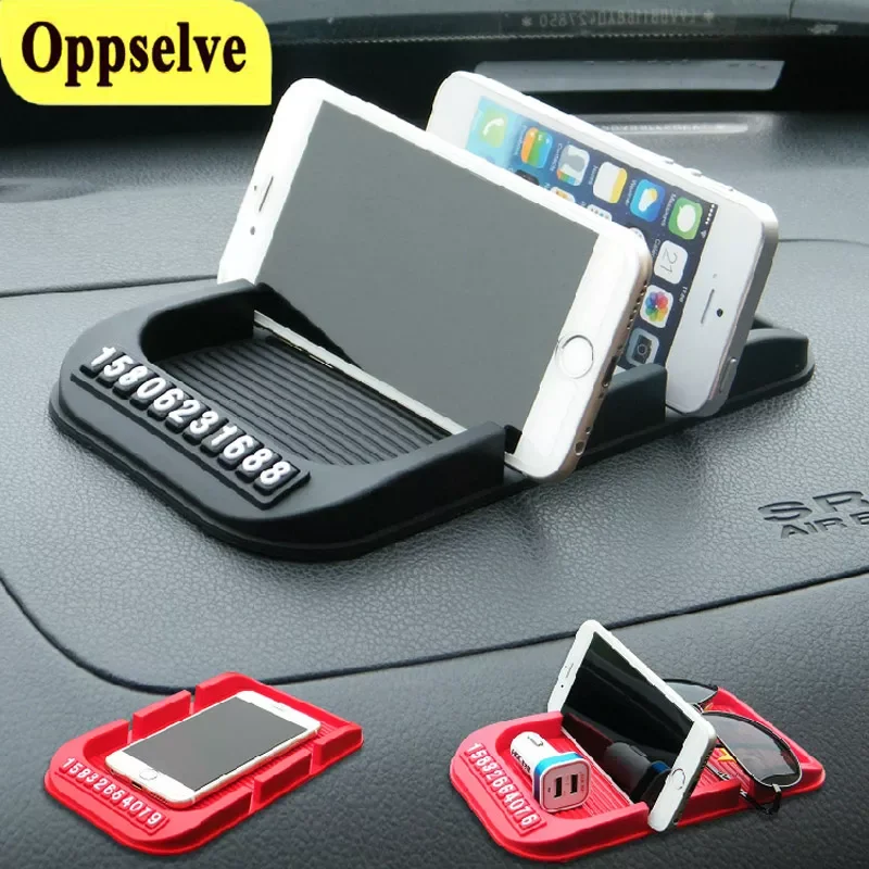 

Large Double Card Slot Car Anti-skid Pad Mobile Phone Holder Storage Rack Temporary Parking Number Plate GPS Stand Audo Organize