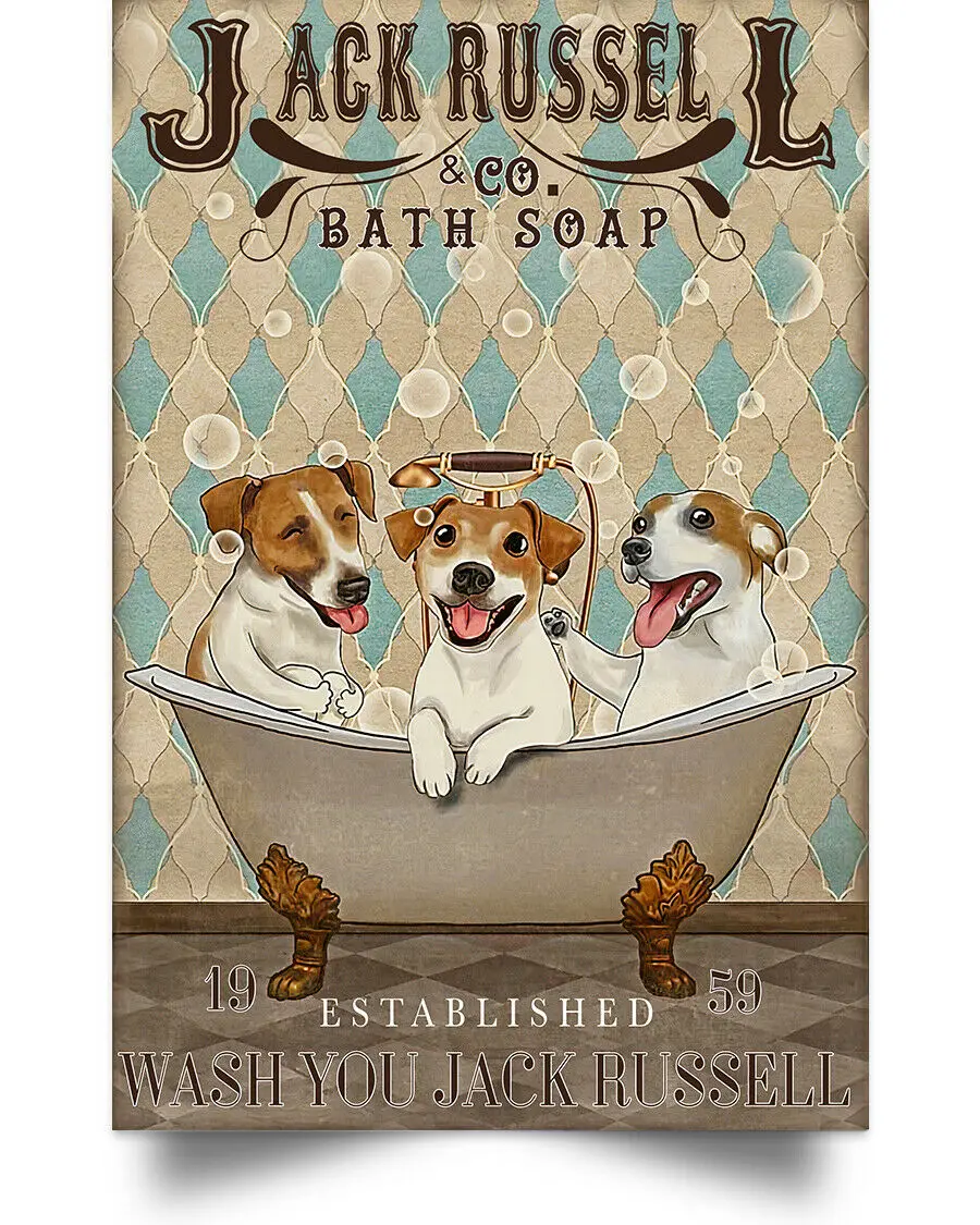 

Jack Russell Co Bath Soap Estabalished Vintage Metal Poster Tin Sign Iron Plate Bar Club Man Cave Home Wall Decor Plaque