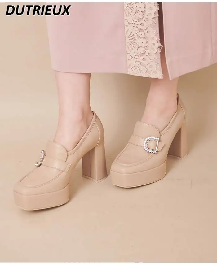 

Japanese Shoes High-End Quality Slim Fit Dignified Rhinestone High Heels Community Shoes Ol Women's Single Shoe Leather Pumps