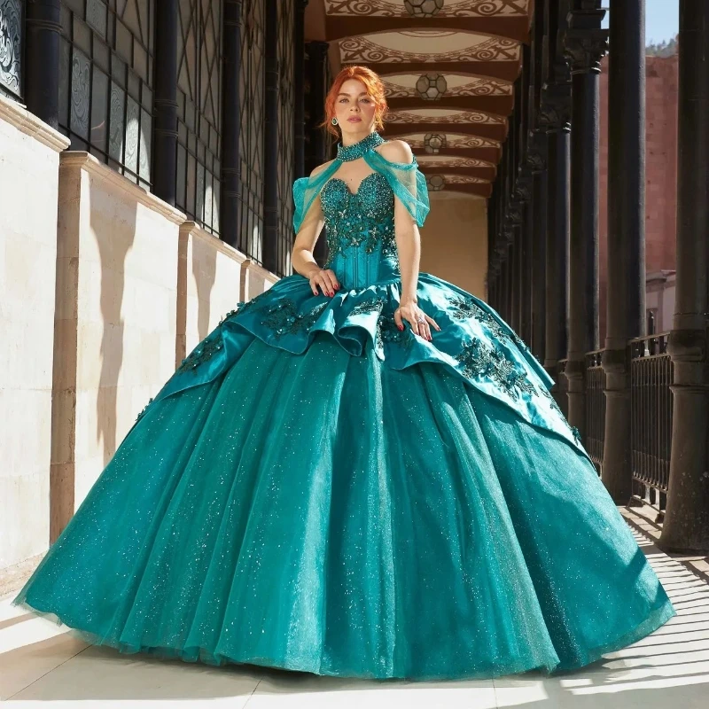 

Emerald Green Quinceanera Dresses Lace Appliques Beads vestidos de 15 años Vintage Sweet 16 Birthday Gowns Custom Made Misquince