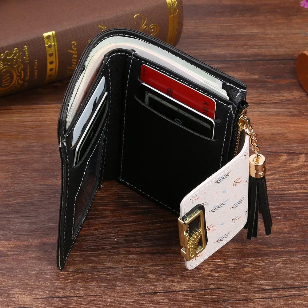 Ultra-thin Wallet Tassel Short Wallet for Woman Mini Coin Purse Ladies Clutch Small Wallet Female Pu Leather Card Holder