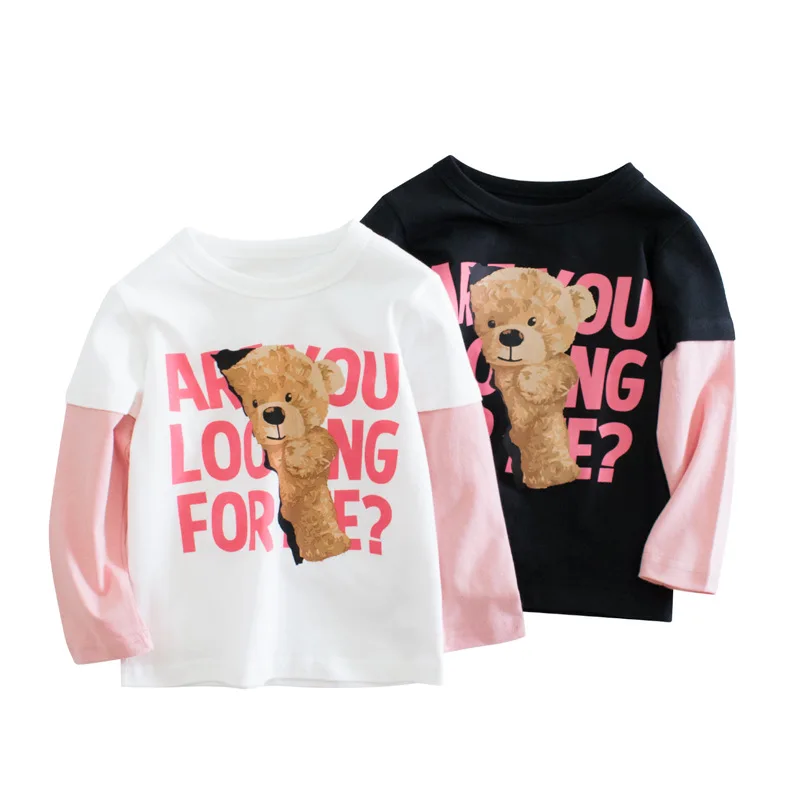 

2-8T Cotton Bear Girl T Shirt Toddler Kid Baby Girls Clothes Autumn Winter Basic Top Floral Infant Tshirt Childrens Tee Outfit