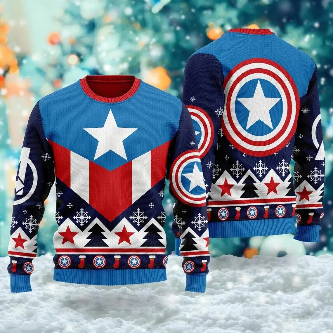 ZimowyżołnierzKapita AmerykaMarvelBrzydkieBożeNarodzenieNowyprezent świątecznyBardzodużyswetermęskiGorąsprzedającesiędamskietopy