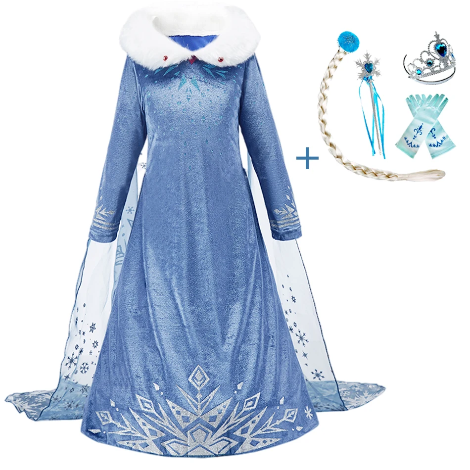 

Childrens New Elsa Dress Princess Ball Long Sleeve Dress Little Girl Frozen Role-playing Cloak Dress Christmas Fancy Dress