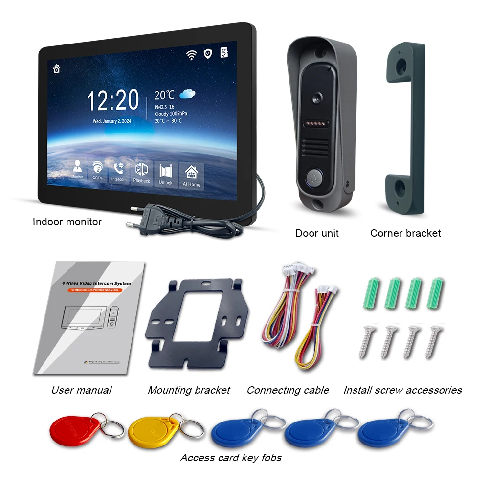 Комплект видеодомофона Tuya Wireless IPS 10 дюймов с сенсорным экраном и камерой 1080P