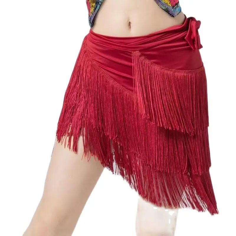 

Adult Woman Latin Dance Half Skirt Tassel Hip Scarf Practice Clothes Female Short Skirt Table Performance Clothes Dance Skirt