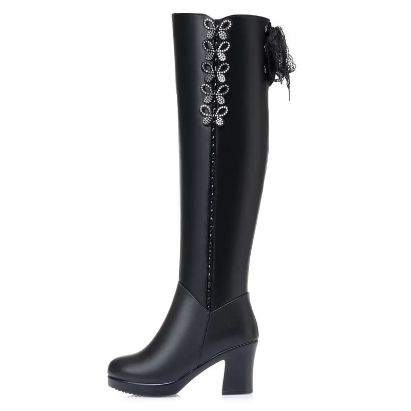 DIMANYU Winter Thigh High Boots Women Genuine Leather High Heel Fashion Women Long Boots Natural Wool Warm Riding Boots Women