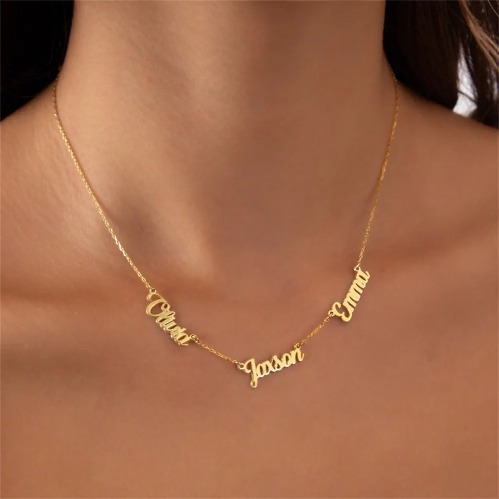 

Personalized Multiple Name Necklace Stainless Steel Custom 1-5 Names Pendant Necklaces Women Two Name Collar Best Friends Gift