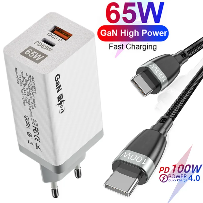 

GaN 65W USB C Charger Quick Charge QC 4.0 3.0 PD USB-C Type C Fast USB Charger For iPhone 13 12 11 Pro Max Samsung S22 S21 S20