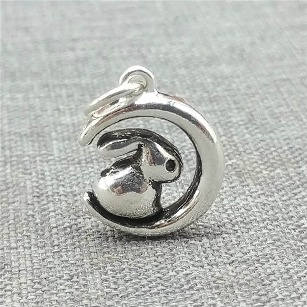 

5pcs of 925 Sterling Silver Crescent Moon Rabbit Bunny Charms for Easter Bracelet Necklace