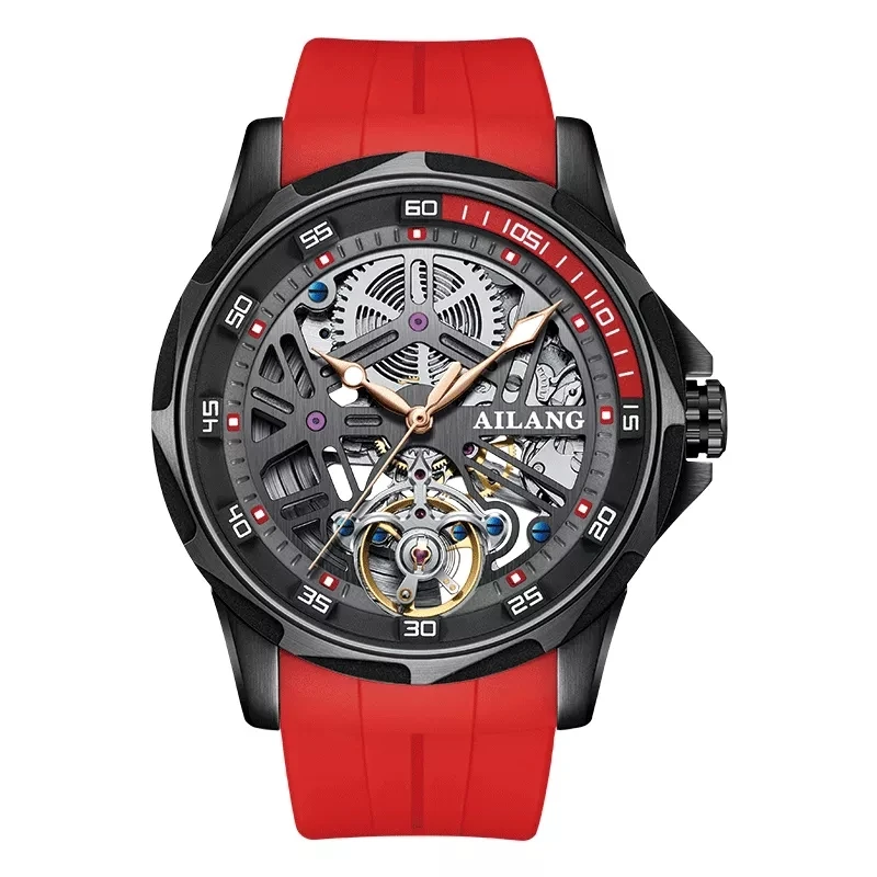 AILANG 2023 Luxury Fashion Automatic Business Mens Mechanical Watch Waterproof Luminous Red Silicone Strap Tourbillon AL8206-C2 enlarge