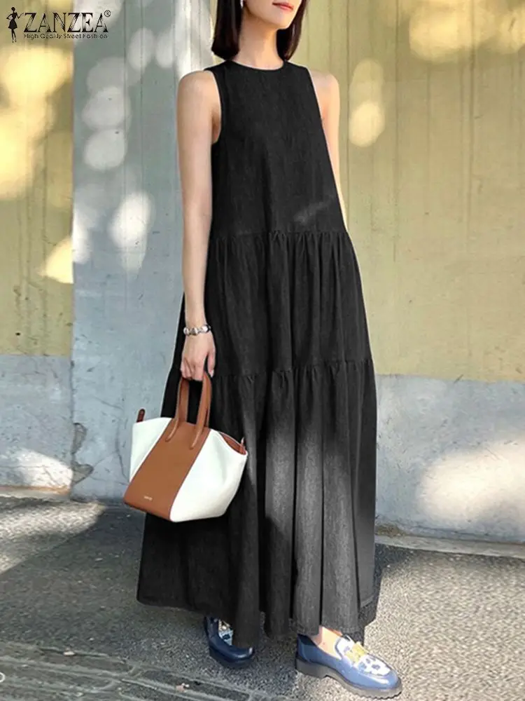 Платье ZANZEA женское джинсовое с круглым вырезом Модный повседневный свободный