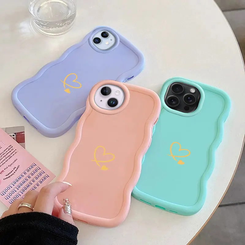 Модный чехол для телефона Love Macalong iPhone XR 11 12 13 14 15 PRO MAX PLUS мягкий с волнистыми краями