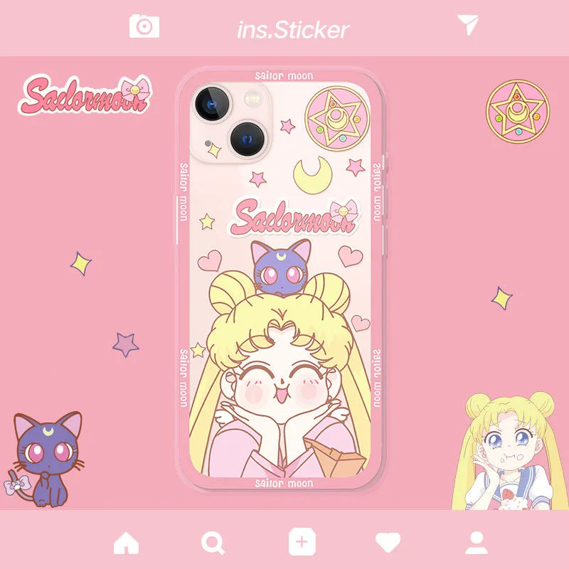 

Sailor Moon Cute Cartoon For Girl Phone Cases For iPhone 13 12 11 Pro Max Mini XR XS MAX 8 X 7 SE 2022 Transparent Silicone Case
