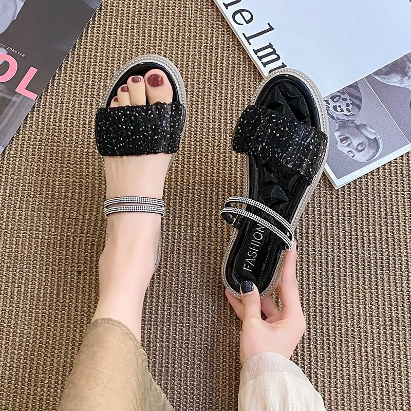 

Женские блестящие Шлепанцы из ПУ кожи, на низком каблуке